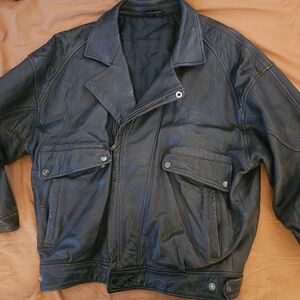 Vintage made in korea bomber pebbled leather jacket soft heavy drop shoulder 80s